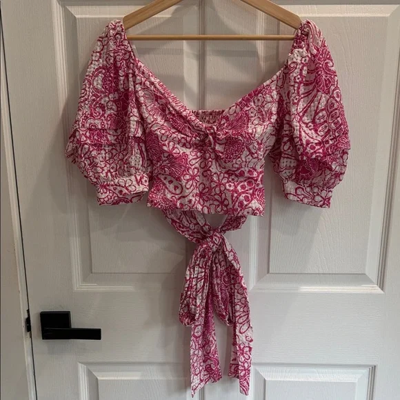 Anthropologie Pink Floral Puff Sleeve Blouse - Picture 4 of 6